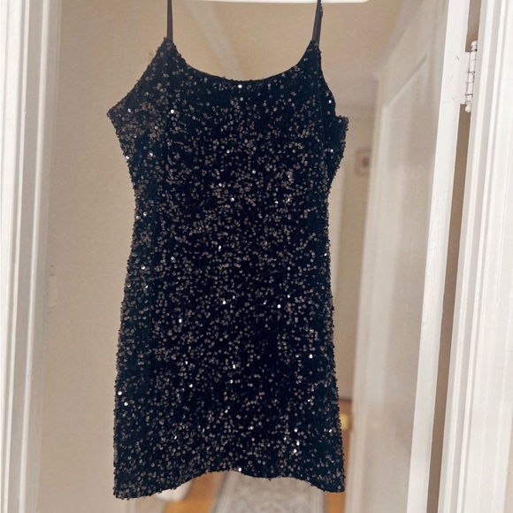 Nordstrom Black Sequin Mini Dress Stretchy Sparkly Holiday Party Dress - Picture 1 of 7